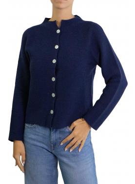 Cardigan tinta unita con bottoni e colletto alla coreana misto cashmere 